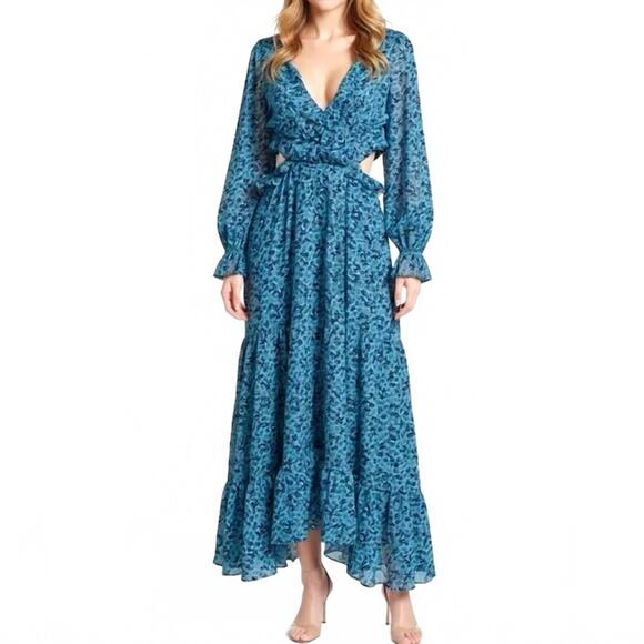 NEW MISA LOS ANGELES amelia ruffle cutout maxi dress in cerulean blue
